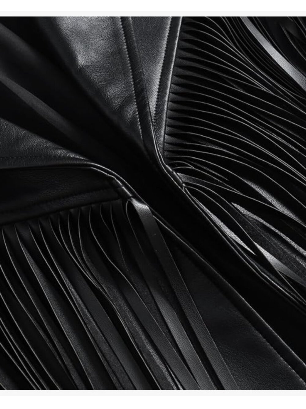 NWT Fringe Faux Leather Black Jacket Size Large (L=US 12-14) - Picture 3 of 5